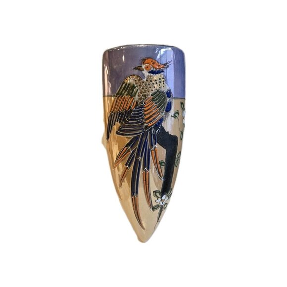 Vtg Opal Moriage Lusterware Bird Japanese Hand Painted Pottery Wall Vase Pocket - Picture 1 of 3